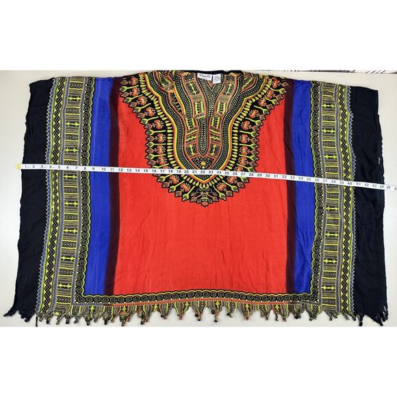 VTG Santé Classics Dashiki Kaftan Tunic Top Multicolor Boho Fringe Hem One Size - Picture 10 of 11